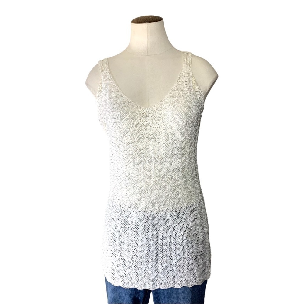 𝅺hand Made Crochet Off White Cami Delicate Knit Double Shoulder straps Top